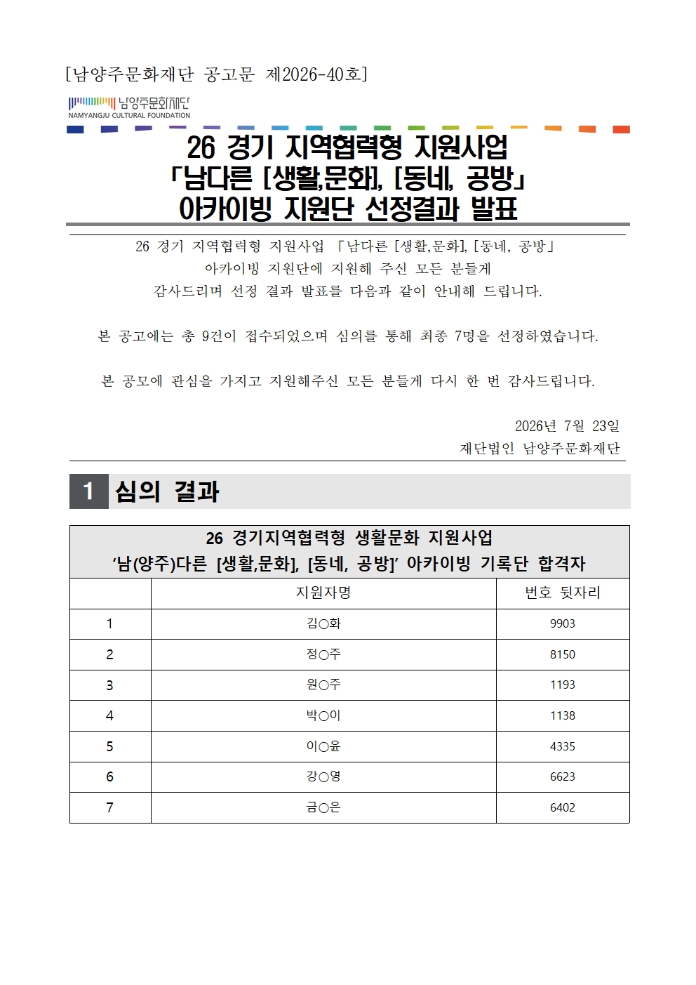 26 경기지역협력형 지원사업 생활문화활동지원 「남다른 [생활,문화],[동네, 공방]」 아카이빙 기록단 선정결과 발표 공고문001.jpg